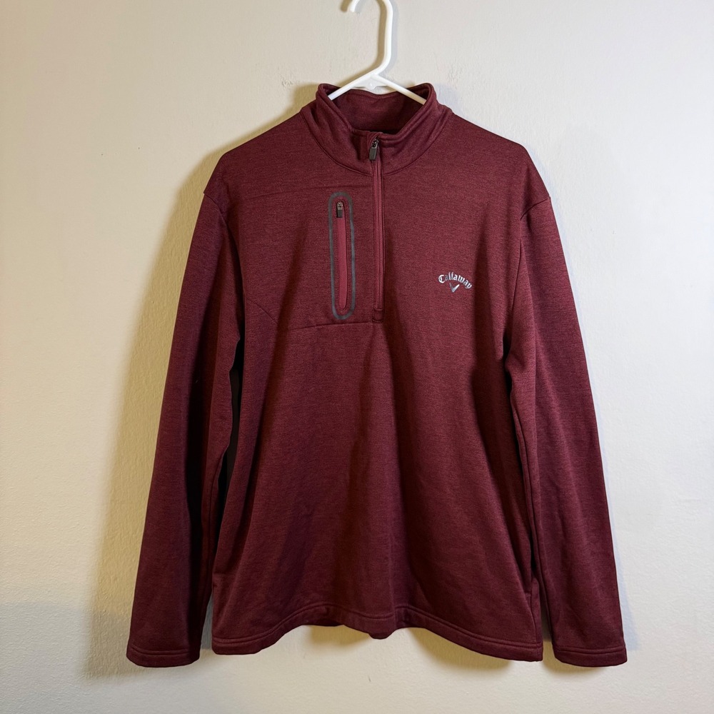 Callaway Mens Large Burgundy Heather Quarter Zip Golf Pullover Fleece Jacket L